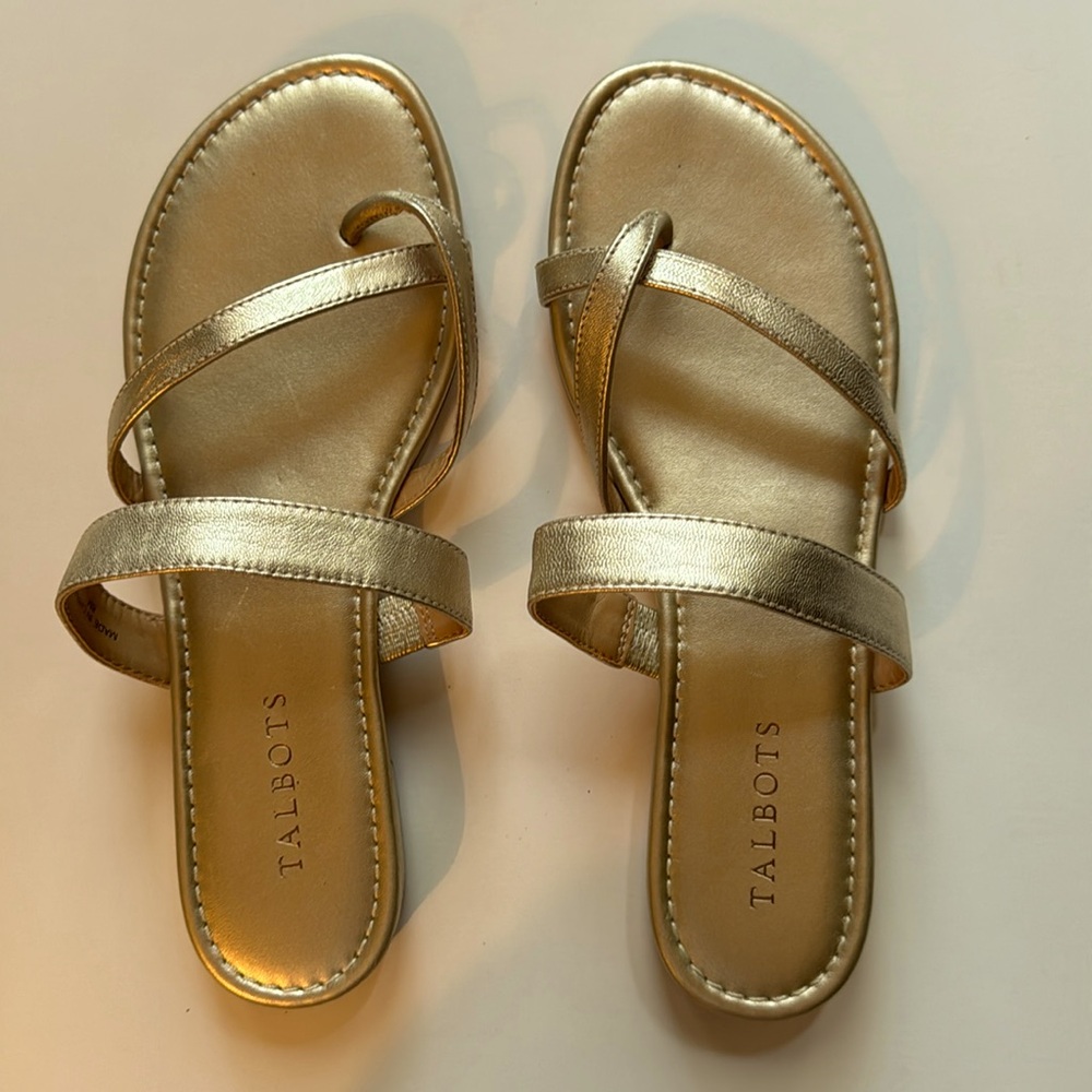 Talbots Gia Toe-Ring Sandals, Size 8, Gold Metallic